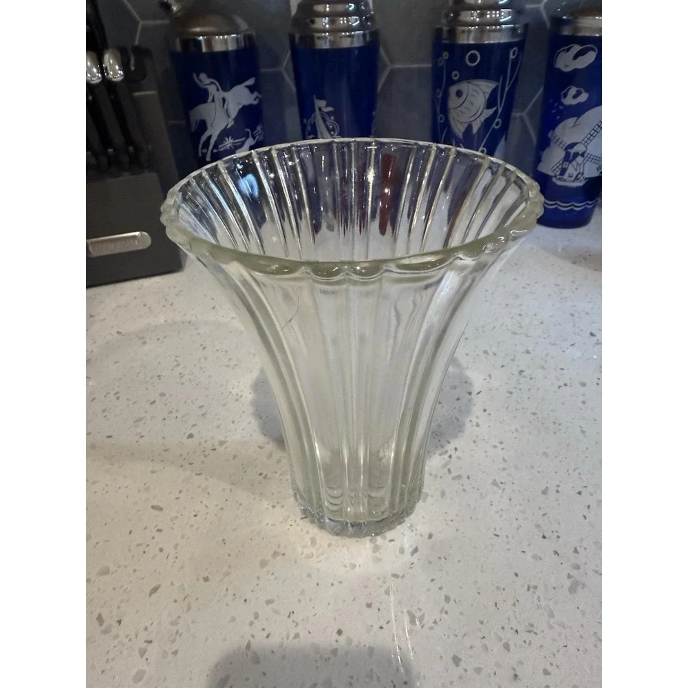Anchor Hocking Crystal Old Cafe Ribbed Flower Vase Vintage Mid Century Glass